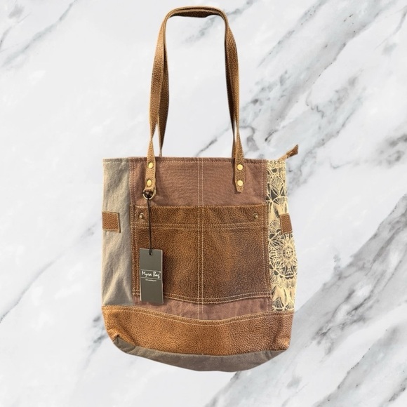 SOLD Myra Bag Side Floral Print Canvas Tote Patchwork NWT - Picture 1 of 15
